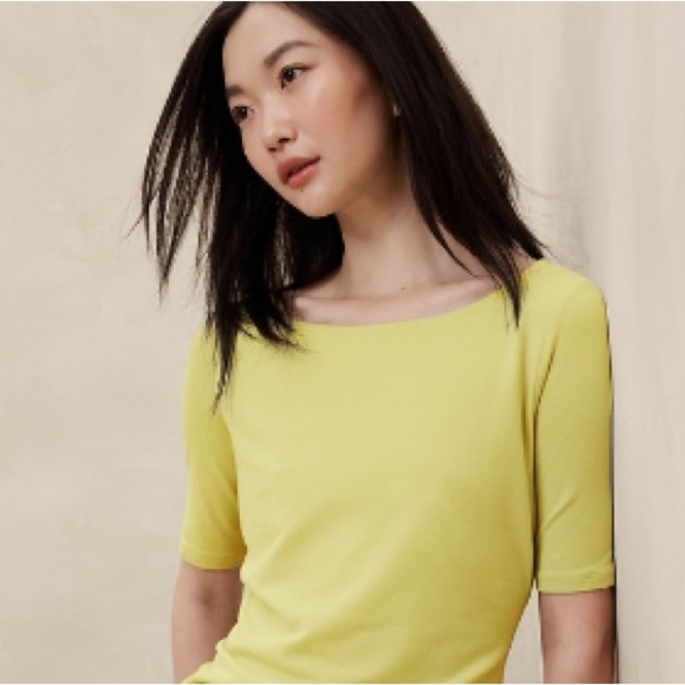Banana Republic Factory Yellow-Green Soft-Stretch Elbow-Sleeve Top Medium NWOT